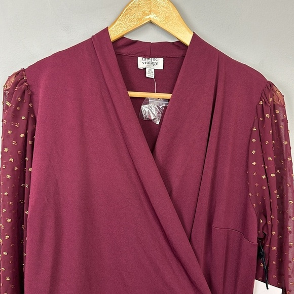 NWT Unique Vintage Burgundy & Gold Dot Giselle Wrap Top Sz 4X - Picture 3 of 10